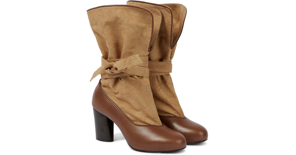Lemaire Leather-trimmed Canvas Ankle Boots in Brown | Lyst