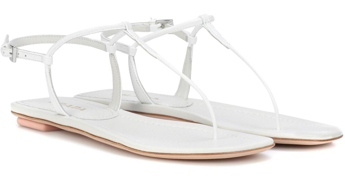Prada Leather Sandals in White - Lyst