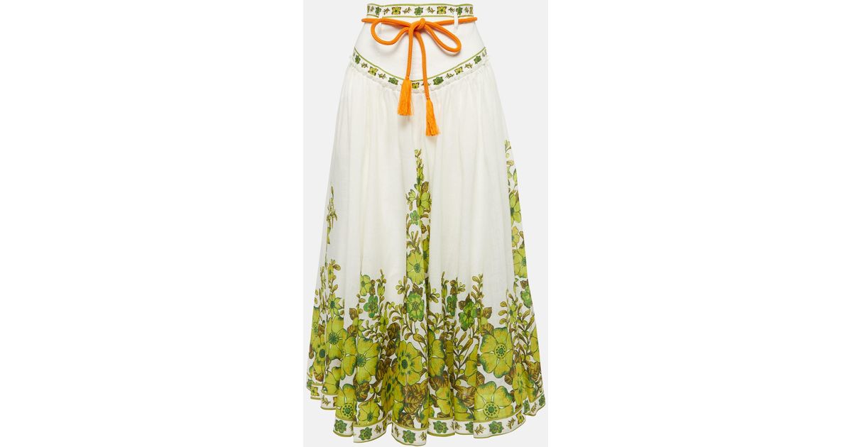 ALÉMAIS Wallis Floral Linen Midi Skirt in Green | Lyst Canada