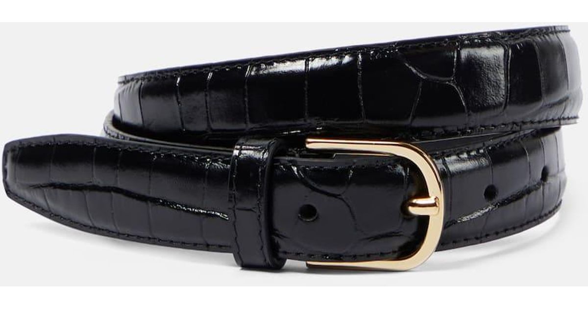 Totême Slim Croc-effect Leather Belt in Black