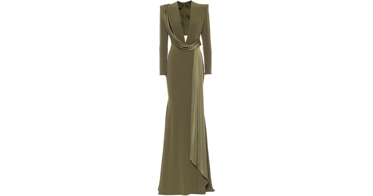 alex perry olive green dress Alex Perry - - Ruched Crepe Jersey Midi Dress - Green - UK 10