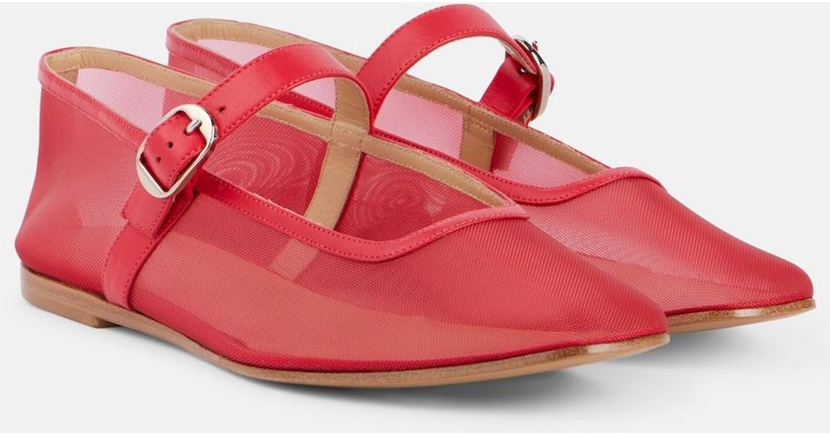 Le Monde Beryl Leather-Trimmed Mesh Mary Jane Flats in Red | Lyst