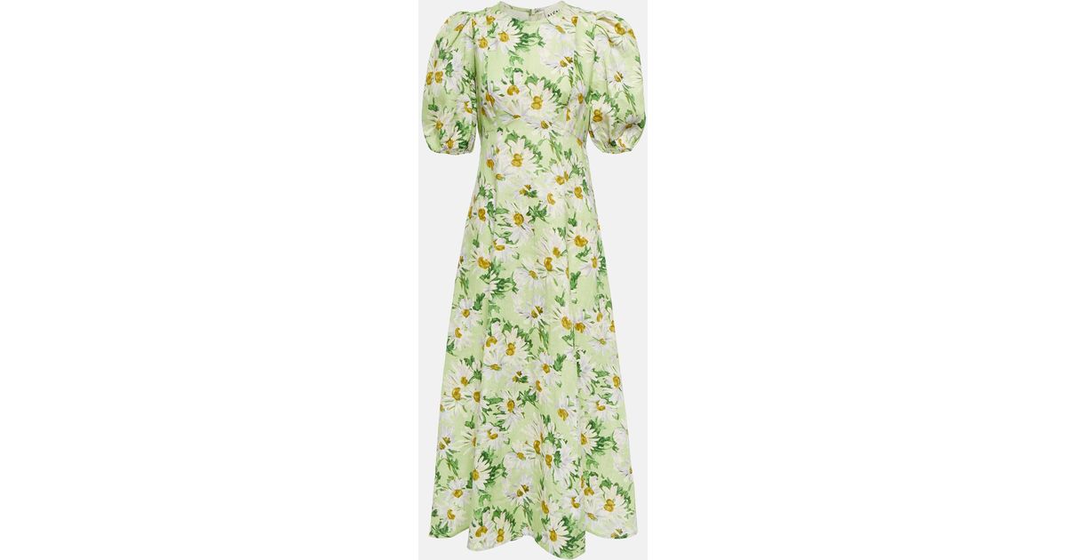 ALÉMAIS Astra Floral Linen Midi Dress in Green | Lyst