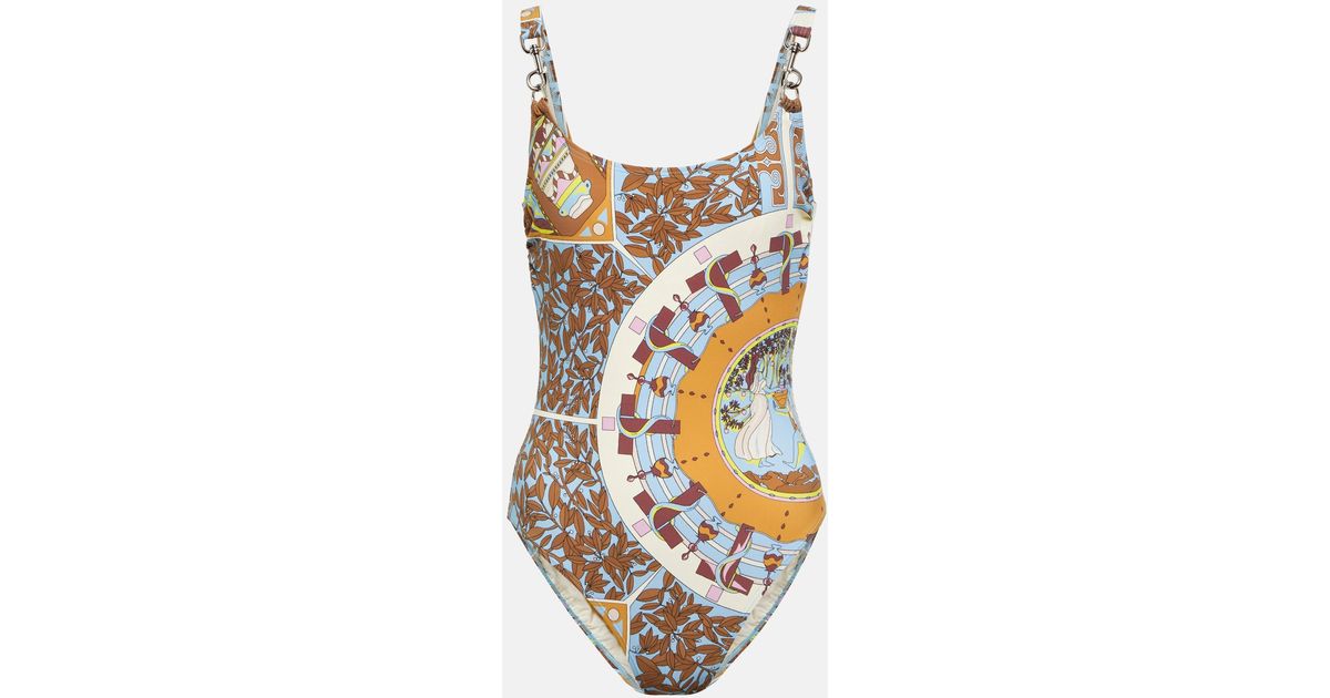 Tory Burch Clip Tank Printed Swimsuit in White | Lyst