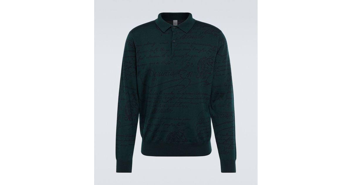 Berluti Scritto Wool Polo Shirt in Green for Men | Lyst