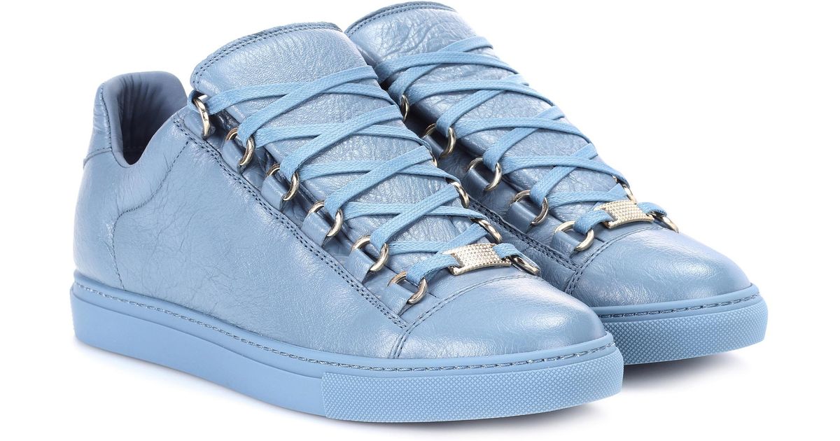 Balenciaga Arena Leather Sneakers in Blue | Lyst