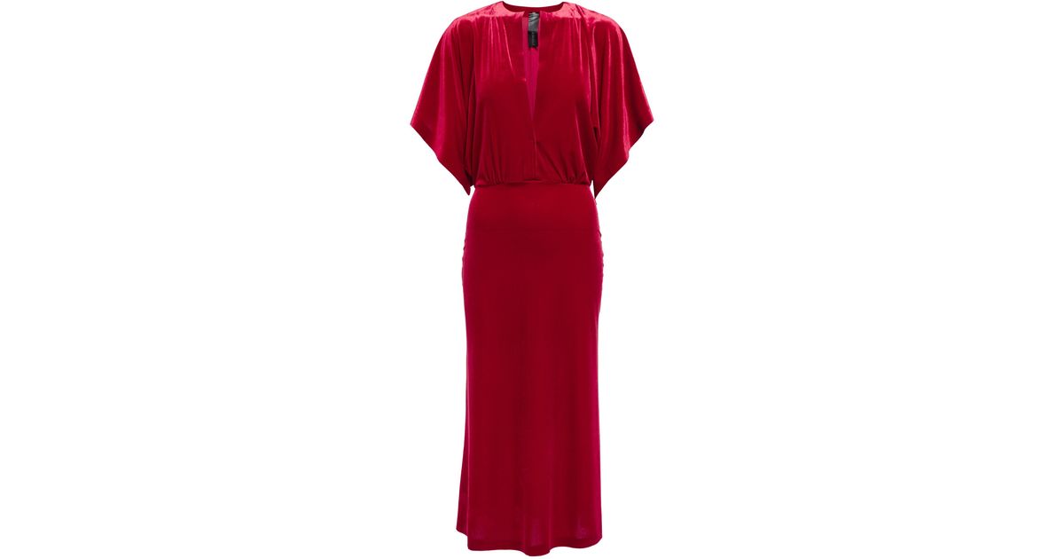 Norma Kamali Obie Velvet Midi Dress in Red | Lyst UK