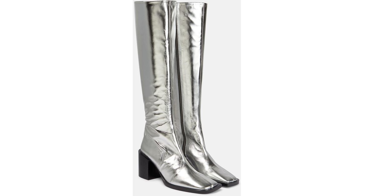 Jil Sander Metallic Leather Knee-high Boots in Gray | Lyst