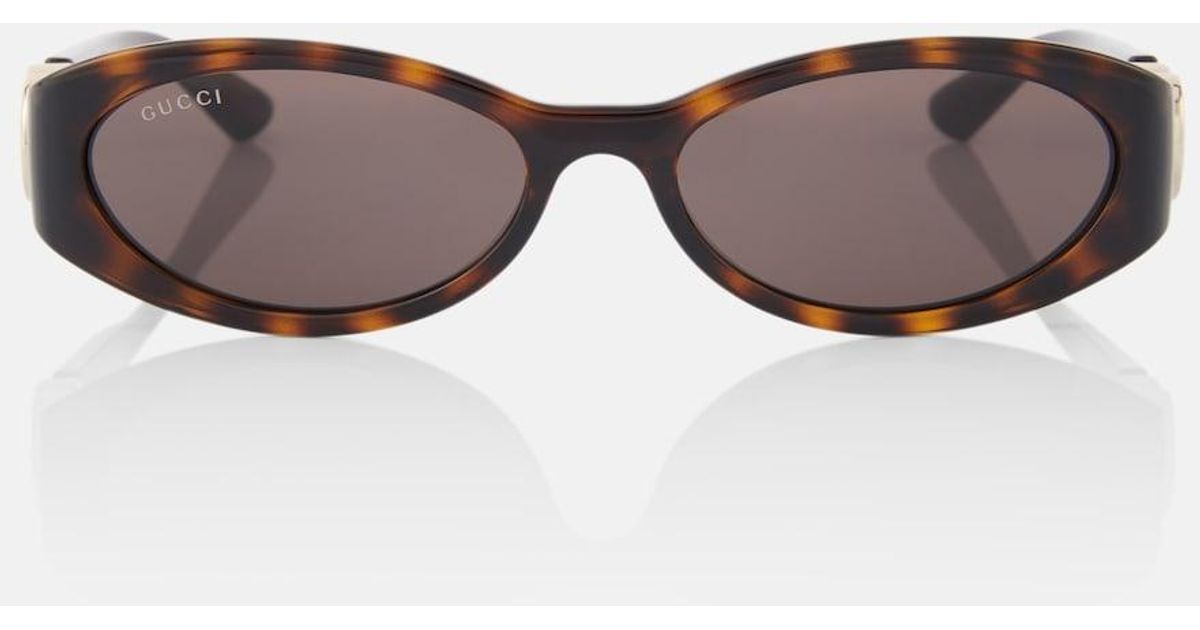 Gucci Interlocking G Oval Sunglasses in Brown | Lyst
