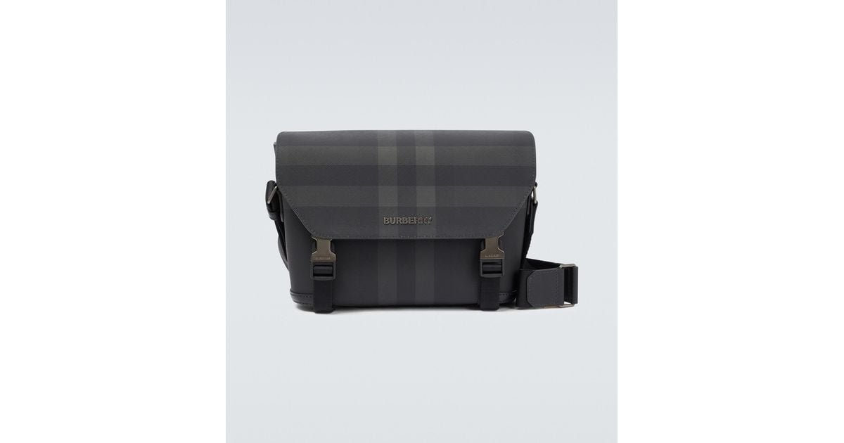 Burberry Charcoal Check Messenger Bag in Black for Men | Lyst