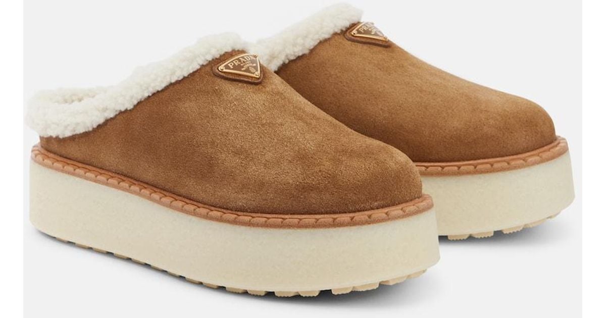 【関税込】PRADA Evolve shearling-lined suede platform mules Prada Evolve Genuine Shearling Clog (Women) | Nordstrom