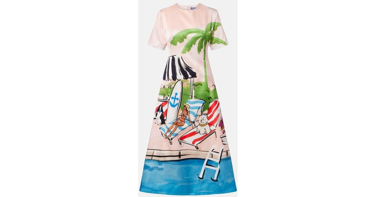 LEO LIN Caroline Cotton And Silk Midi Dress in Green | Lyst Canada