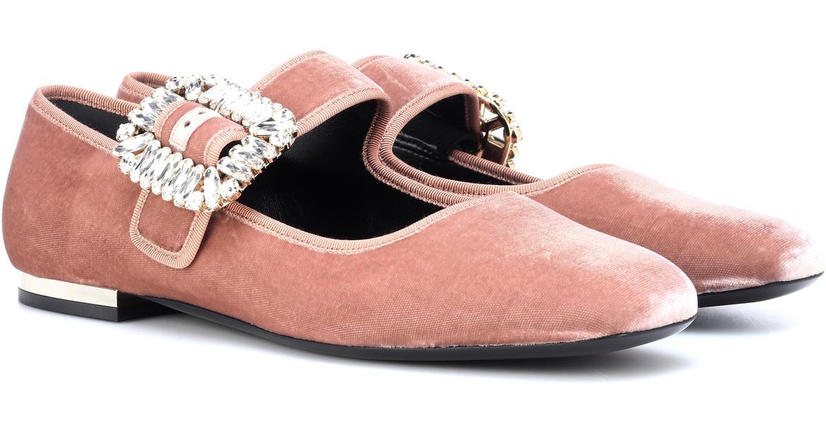 Roger Vivier Viv Mary Jane Velvet Ballet Flats In Pink Lyst UK