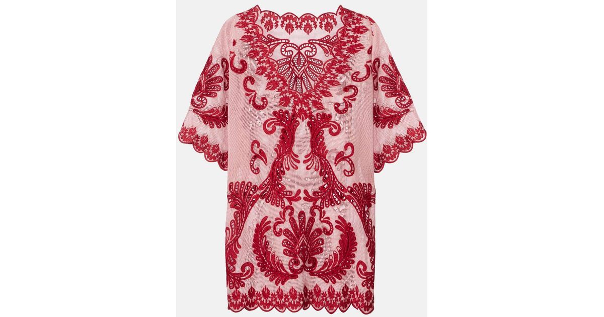 FARM Rio Embroidered Cotton Mesh Minidress | Lyst UK