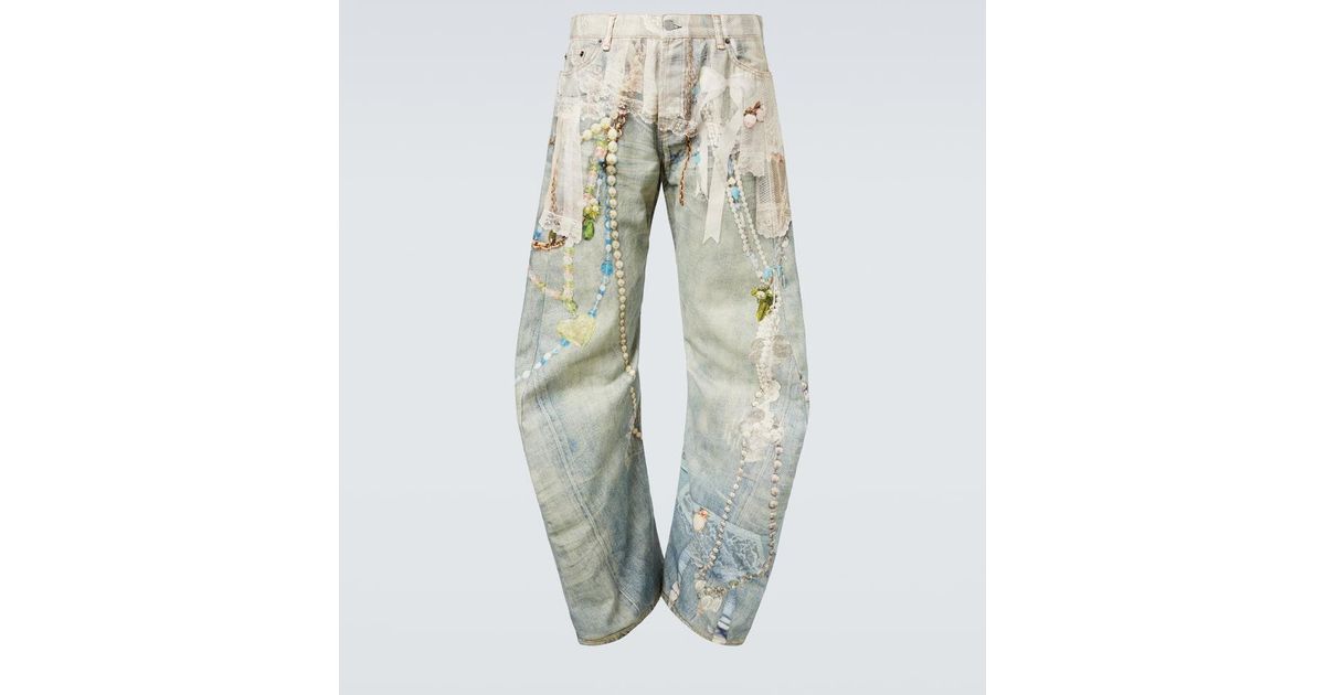 Acne Studios Distressed Printed Barrel-Leg Jeans in Blue for Men