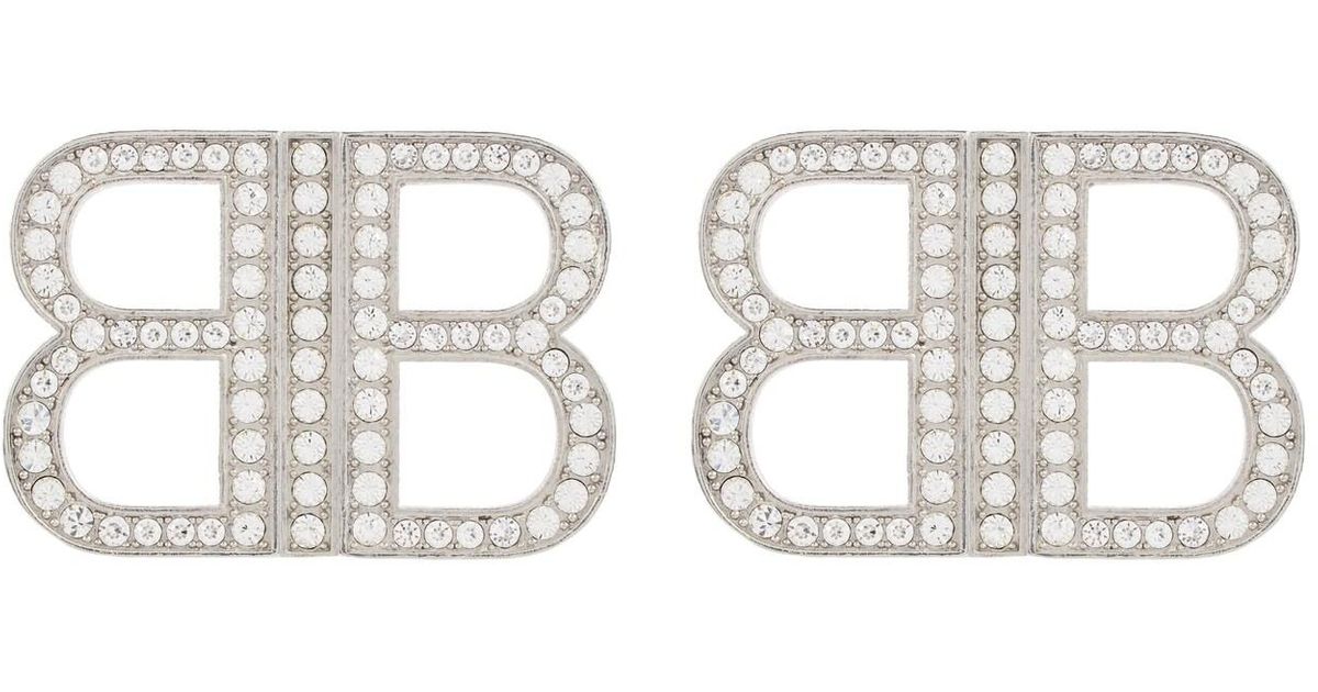 Balenciaga Bb 2.0 Crystalembellished Earrings in Silver/Crystal
