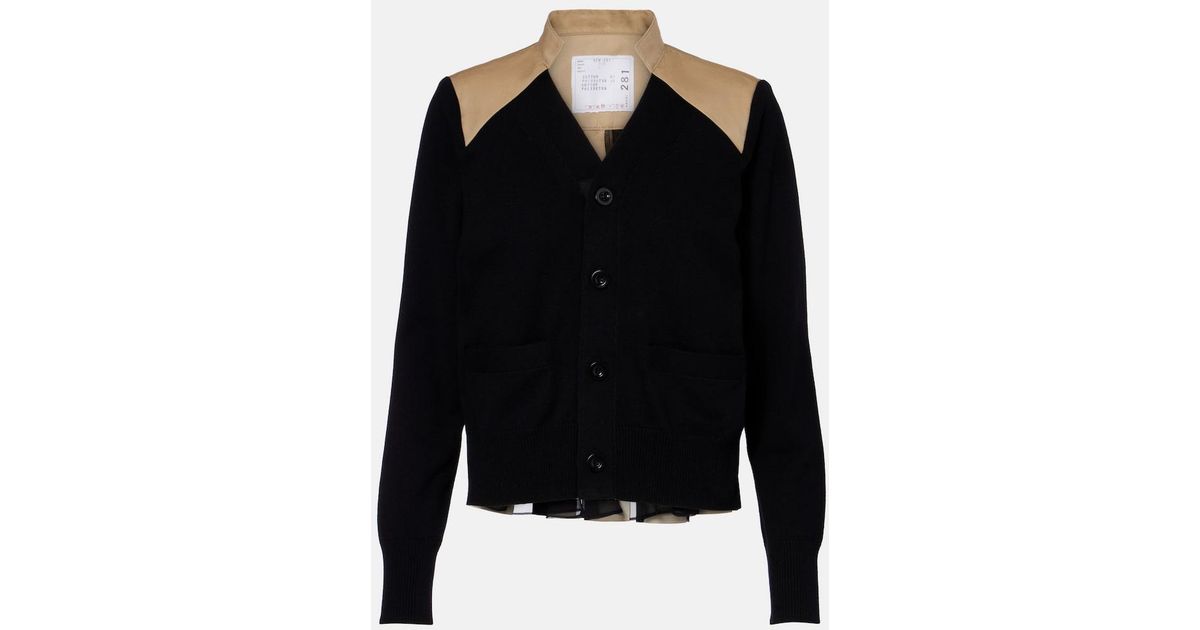 Sacai Cotton-Blend Gabardine Cardigan in Black | Lyst UK