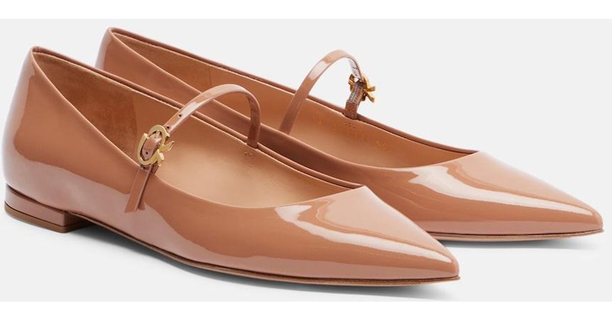 Gianvito Rossi Patent Leather Mary Jane Flats in Brown | Lyst UK