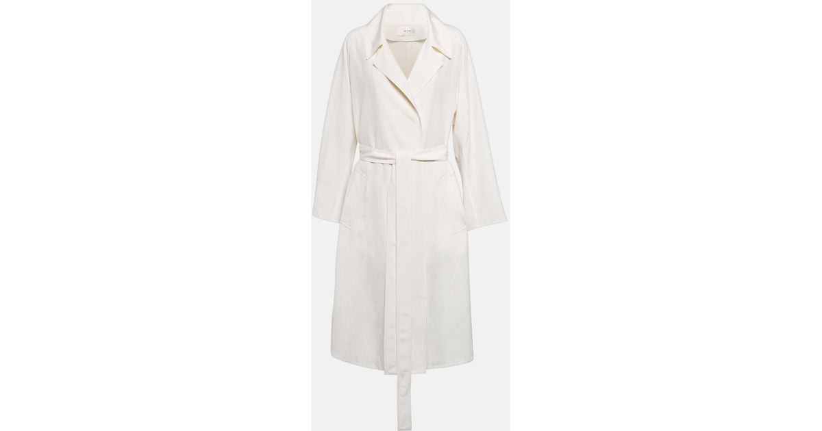 The Row Silk And Linen Trench Coat in White | Lyst