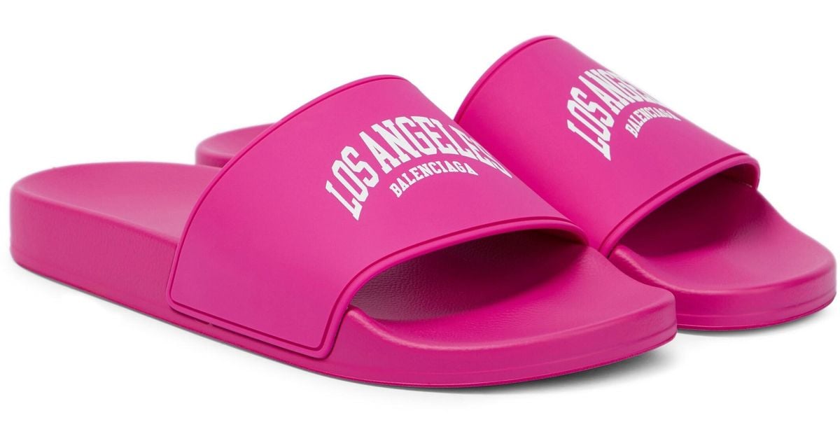Balenciaga Cities Los Angeles Rubber Slides in Black | Lyst UK
