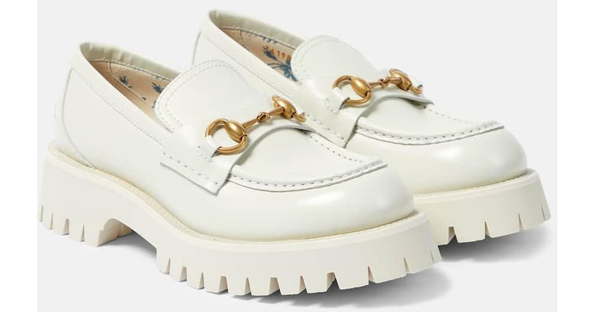 white leather horsebit with rubber sole Authentic Gucci Horsebit rubber platform sandals white  main image 4