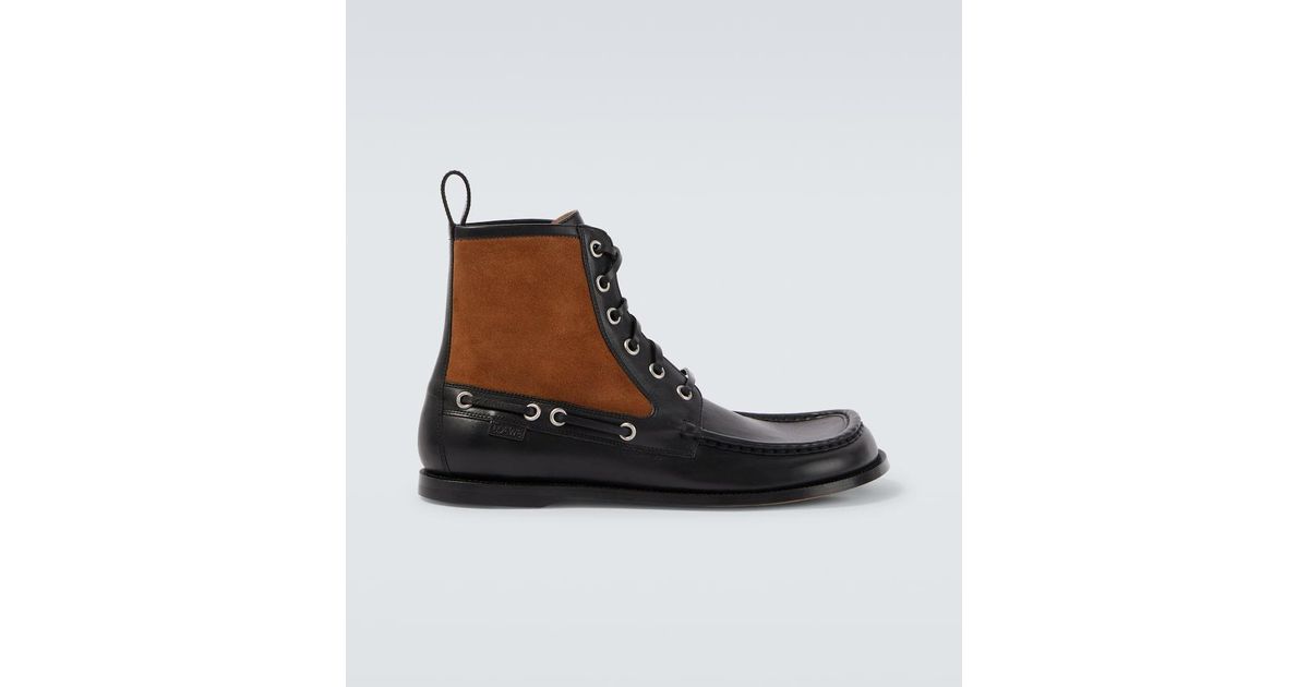 Loewe Campo Suede And Leather Lace-Up Boots in Brown for Men | Lyst
