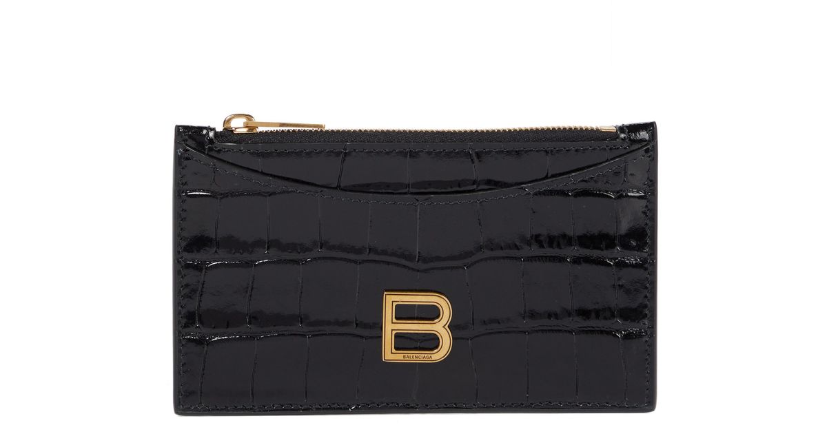 Balenciaga Hourglass Croc-effect Leather Card Holder in Black | Lyst
