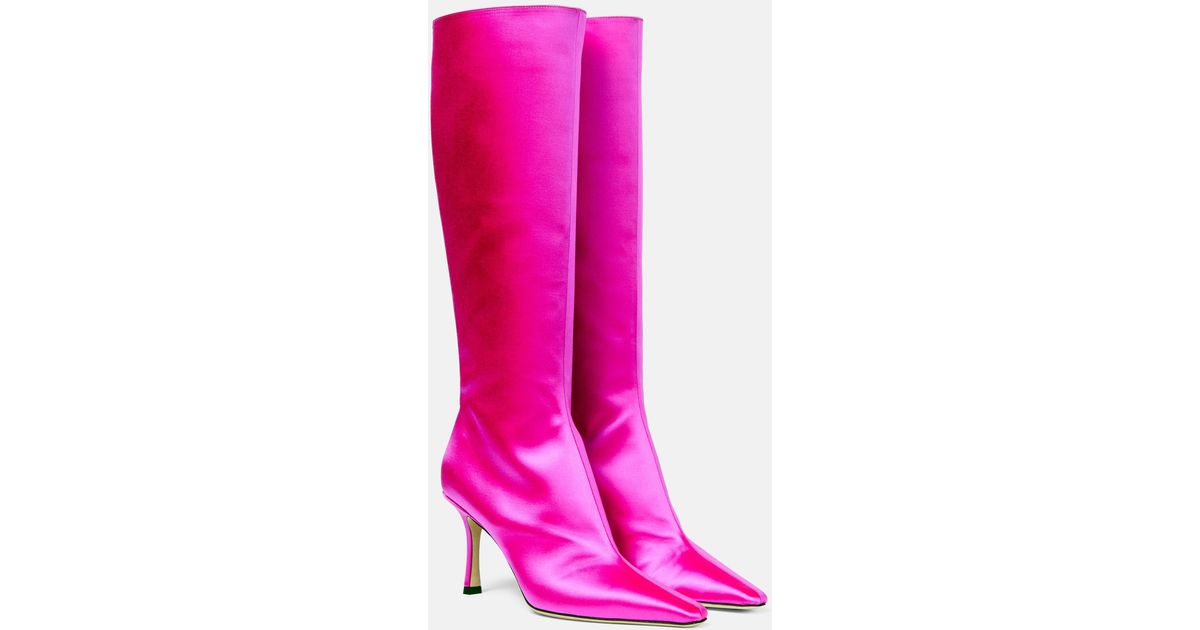 Jimmy Choo Agathe 85 Satin Knee High Boots in Pink Lyst Canada