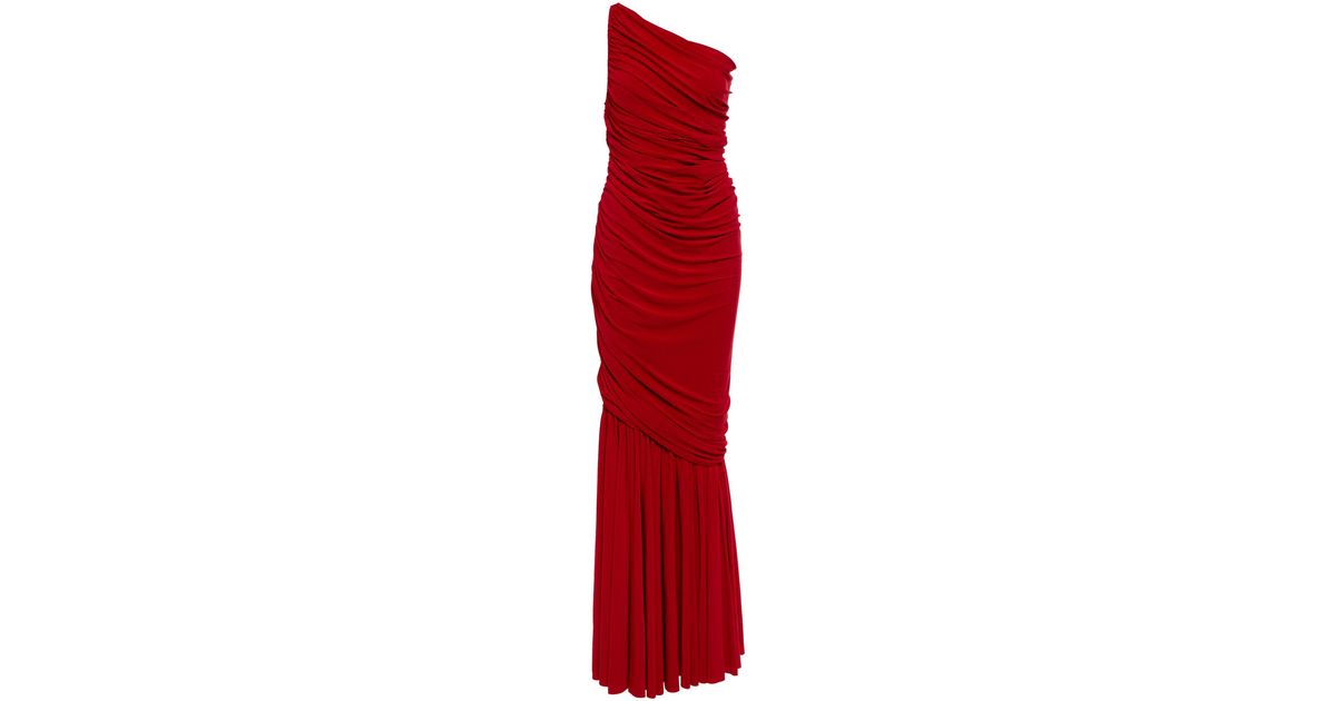 Norma Kamali Diana Ruched Fishtail Gown in Red | Lyst UK