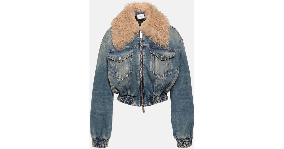 Blumarine Faux Fur trimmed Denim Jacket in Blue Lyst UK