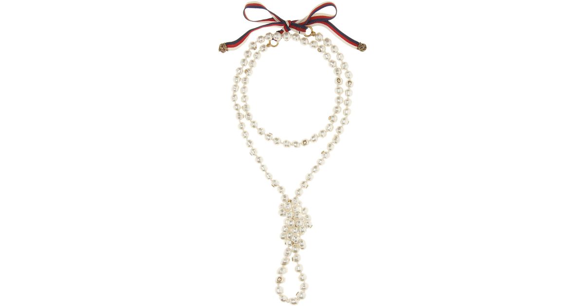 Gucci Faux Pearl Necklace in White | Lyst