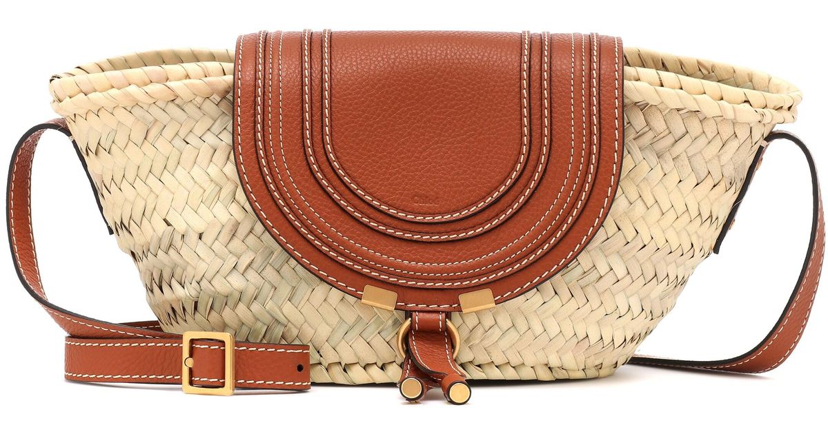 Chloé Marcie Leathertrimmed Straw Shoulder Bag in Beige (Natural) Lyst
