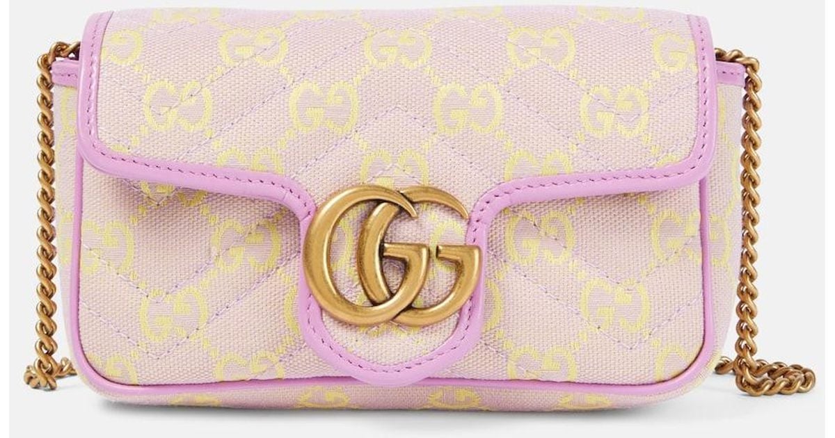Gucci Gg Super Mini Leather-Trimmed Shoulder Bag in Pink | Lyst