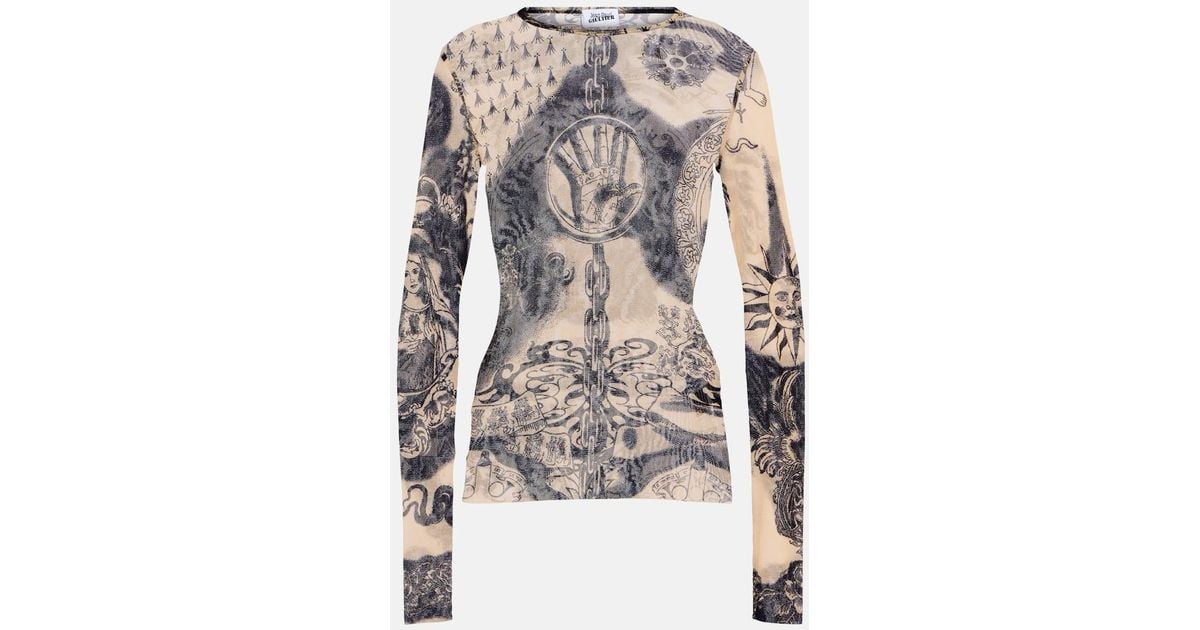 GAULTIER 1990s marble print mesh tattoo top main image 1