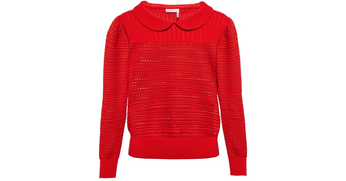See By Chloé See By Chloe Pointelle Cotton Knit Top in Red | Lyst