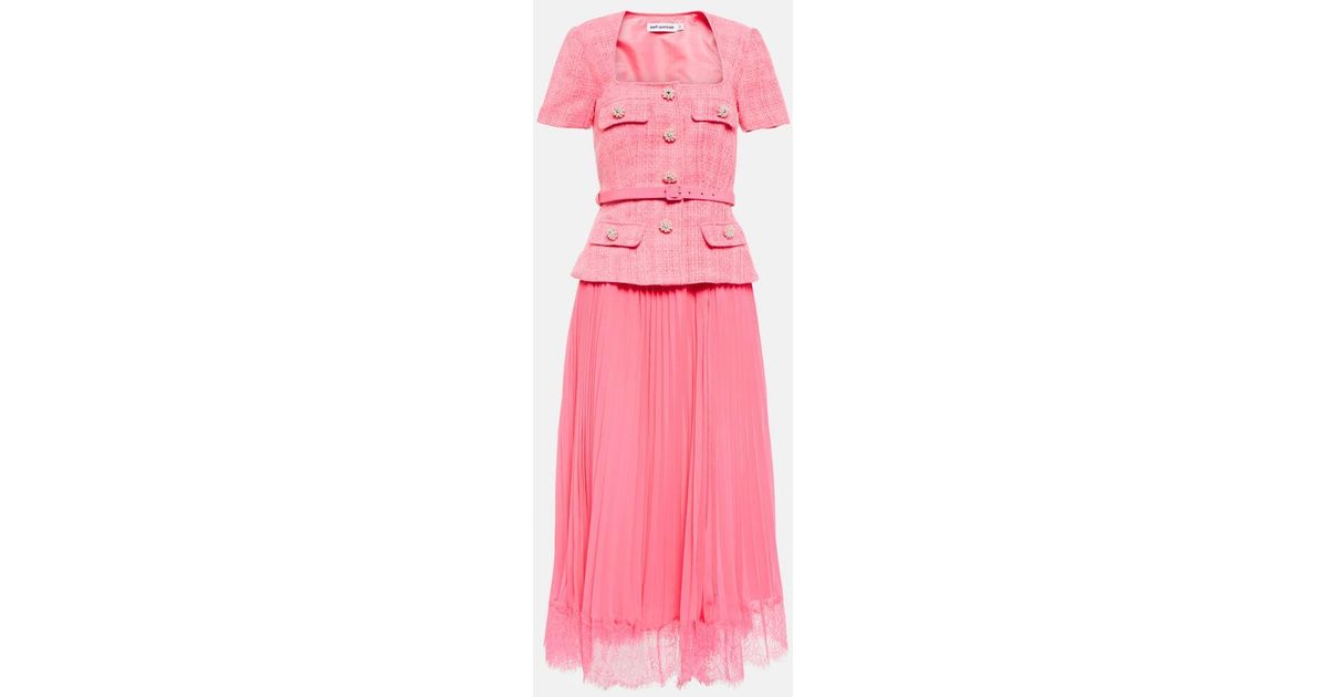 Self-Portrait Embellished Lace-trimmed Pleated Chiffon And