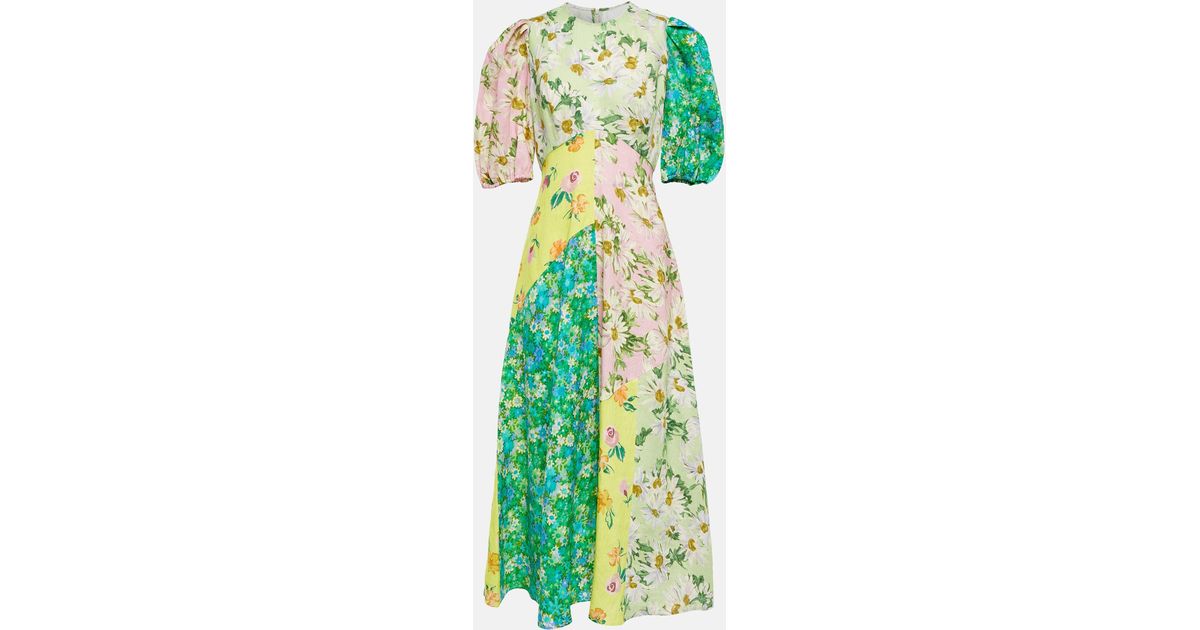 ALÉMAIS Alemais Kenzie Patchwork Linen Midi Dress in Green | Lyst