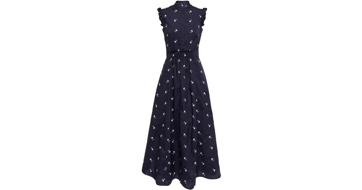 Erdem Synthetic Evie Floral Embroidered Midi Dress in Navy/White (Blue) | Lyst