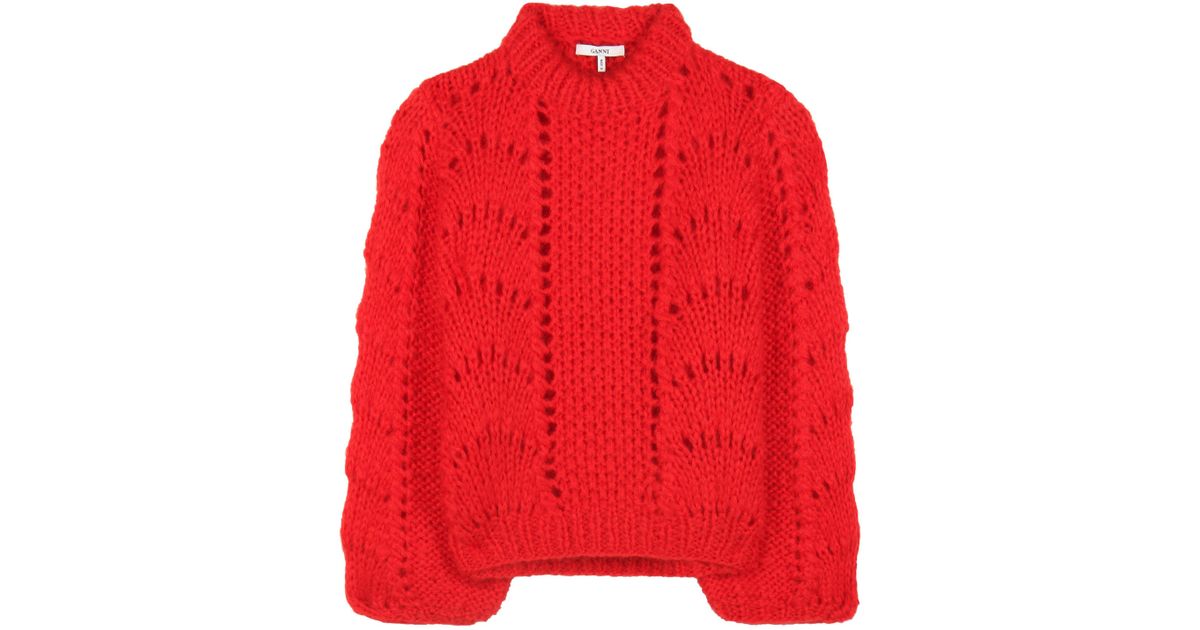 Ganni Julliard Wool And Mohair Sweater in Red - Lyst