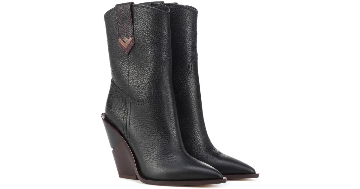 Fendi Leather Cowboy Boots in Black - Lyst