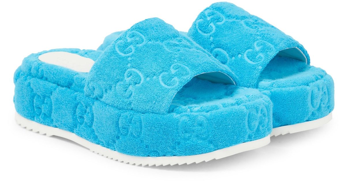 Gucci Rubber GG Terry Platform Slides in Blue Lyst UK