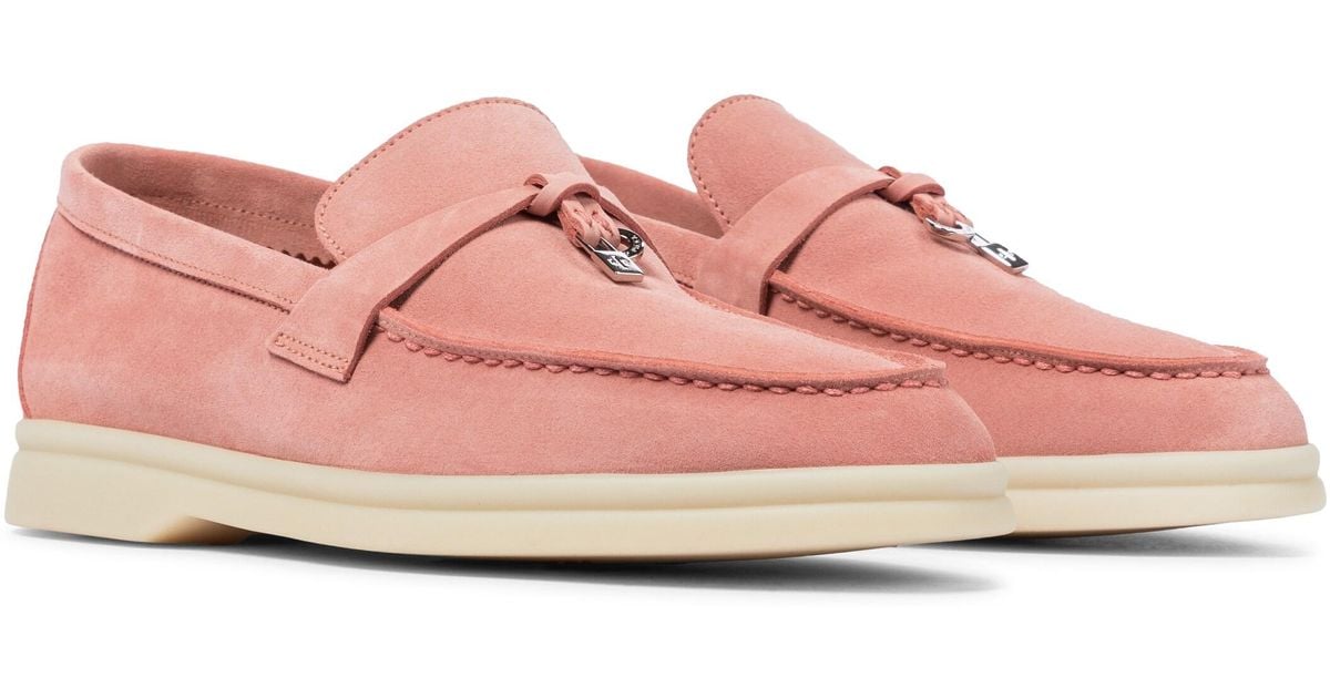 Loro Piana Summer Charms Walk Suede Loafers in Pink - Lyst