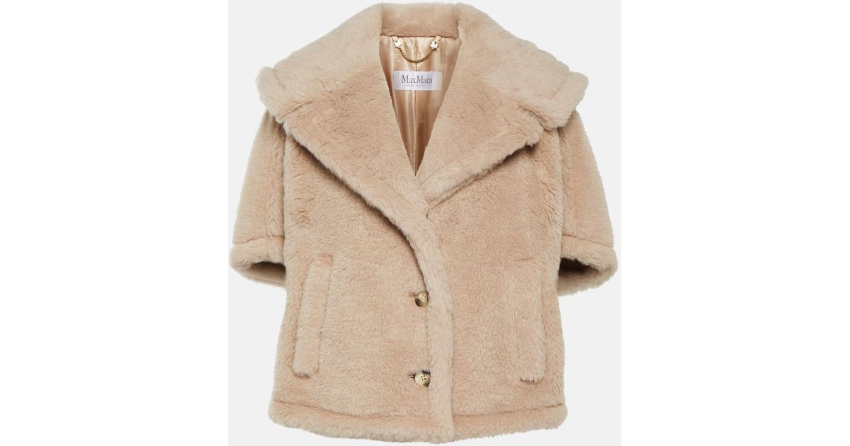 Max Mara Cambusa Teddy Cape in Natural | Lyst