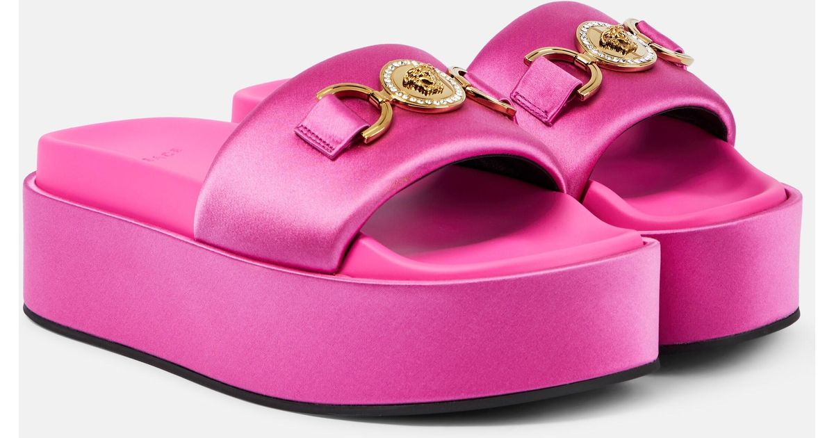 Versace Medusa Biggie Satin Platform Sandals in Pink | Lyst UK