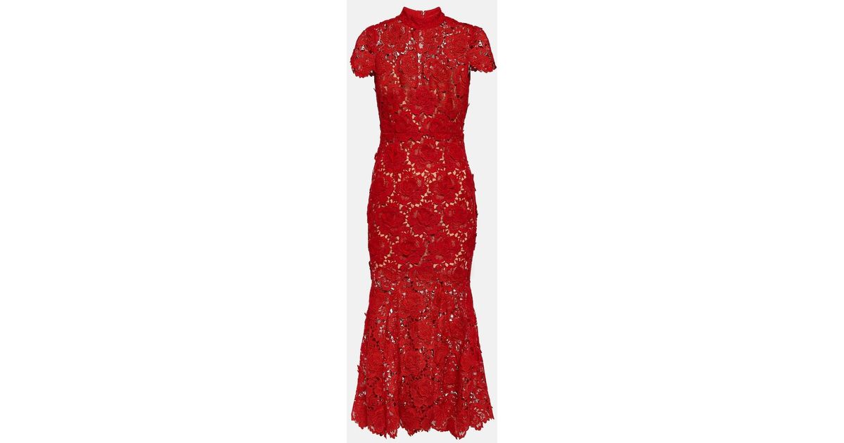 self portrait red floral lattice lace dress self-portrait - Red Sequin Lace Midi Dress main image 1