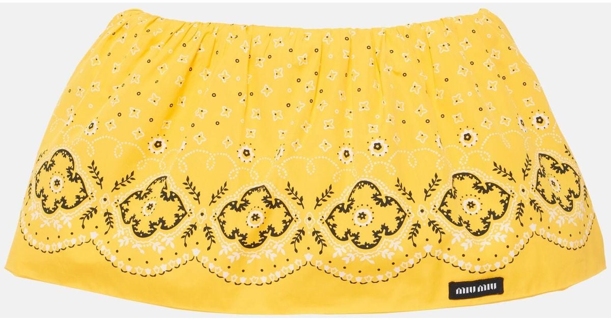 Miu Miu Bandana Low-Rise Cotton Miniskirt in Yellow | Lyst UK