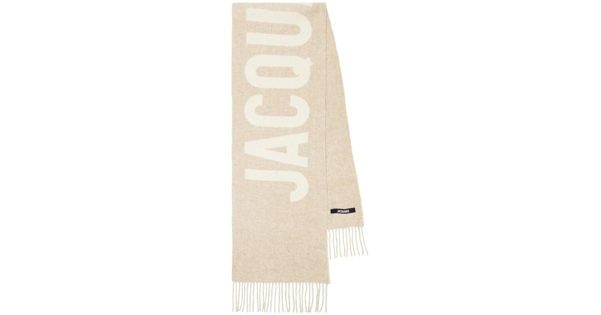 Jacquemus Logo Jacquard Virgin Wool Scarf in White | Lyst