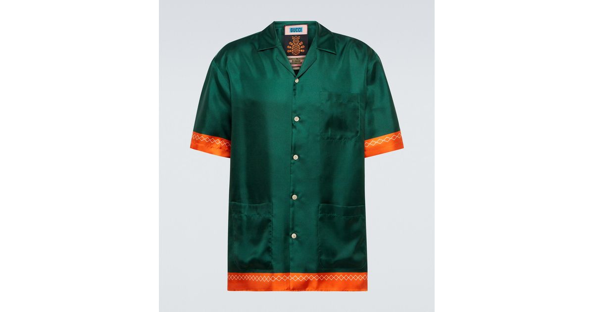 Gucci GG Multicolor Silk Twill Shirt in Green for Men