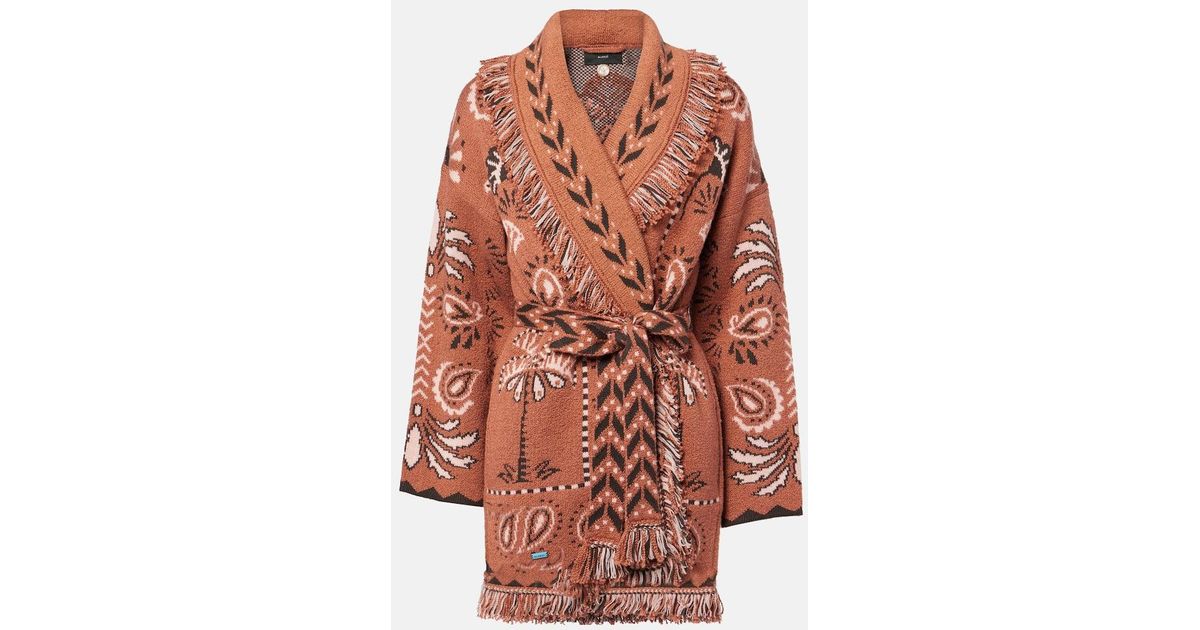 Alanui Wild Wonder Foulard Wool And Cotton Cardigan in Brown | Lyst
