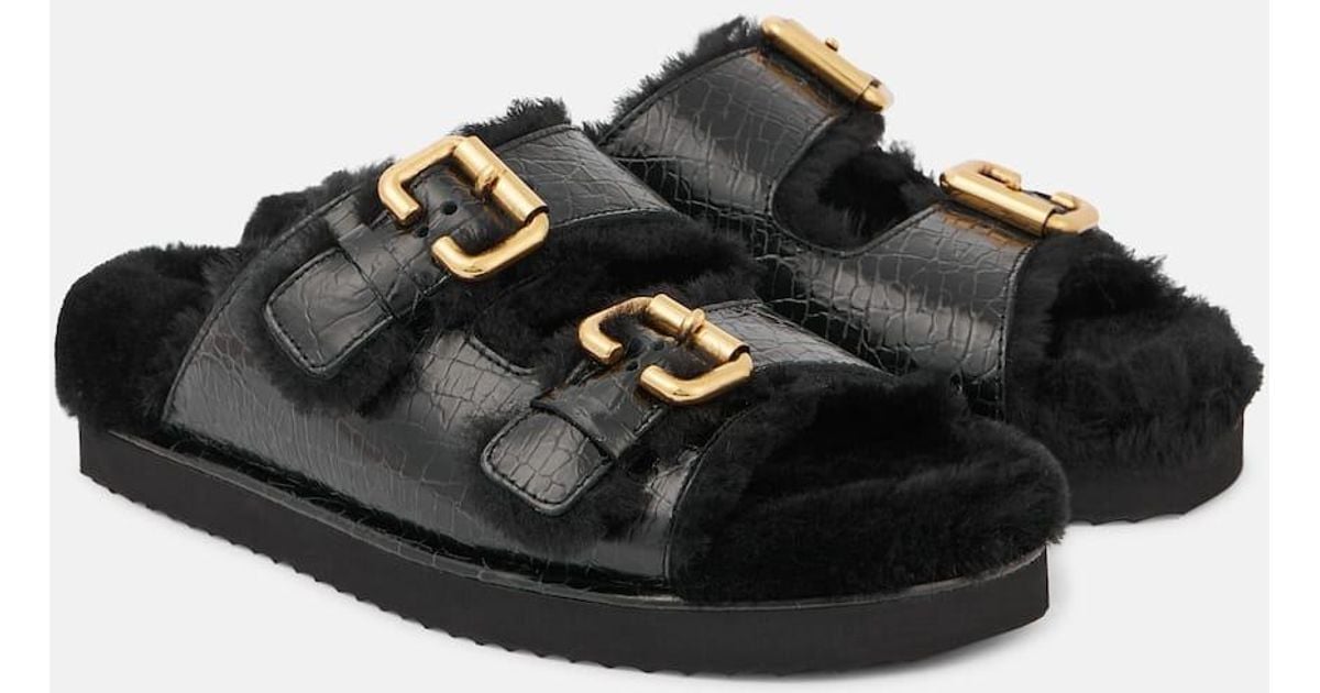 ＊CHLOE クロエ＊ Nil Shearling Leather Sandals Nil shearling-lined leather sandals in black - Chloe | Mytheresa